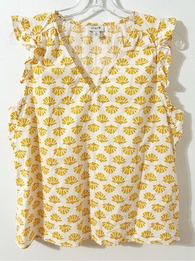 J. Crew Re-Imagined Ruffle Sleeve Top – Size M – Ivory & Yellow Scallop Print